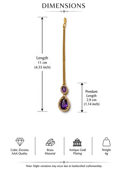 Antique Gold Plated Purple AD Maang Tikka for Women