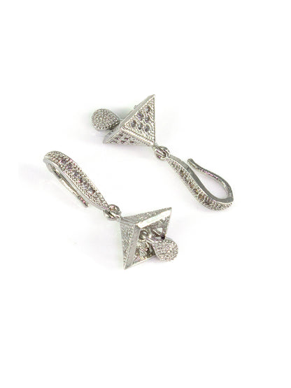 Silver Plated American Diamond Small Tringle Shaped Drop Jhumka Earrings