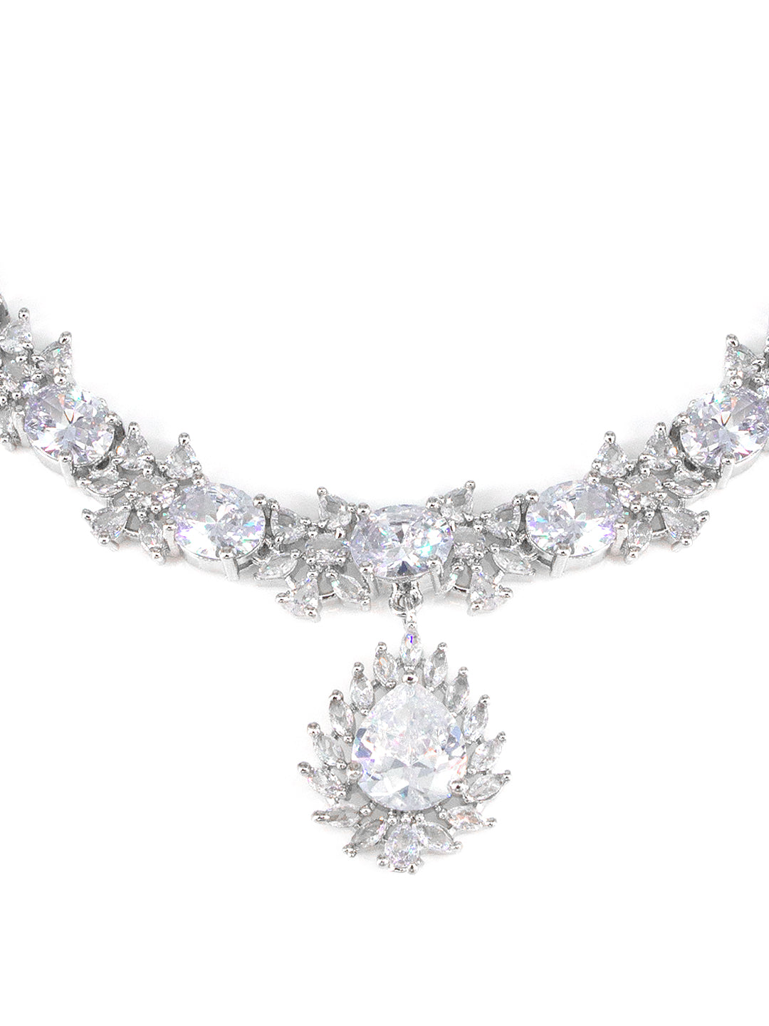 American Diamond Floral Design White Drop Jewellery Set For Women And Girls