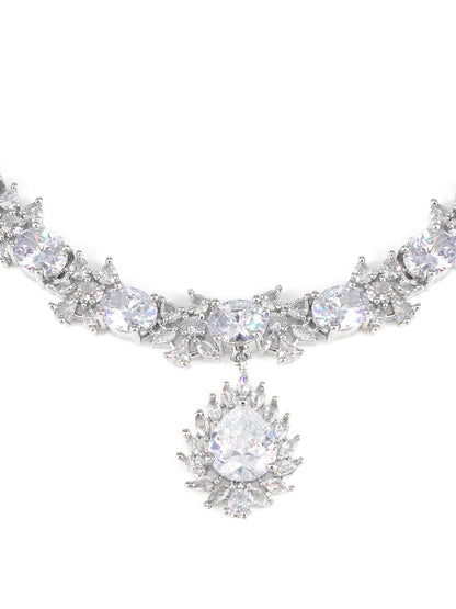 American Diamond Floral Design White Drop Jewellery Set For Women And Girls