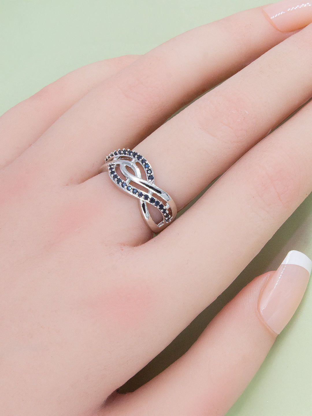 Silver Plated AD Blue Minimal Adjustable Band Ring