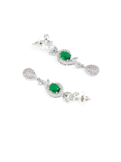 Silver Plated Green Designer AD Jewellery Set