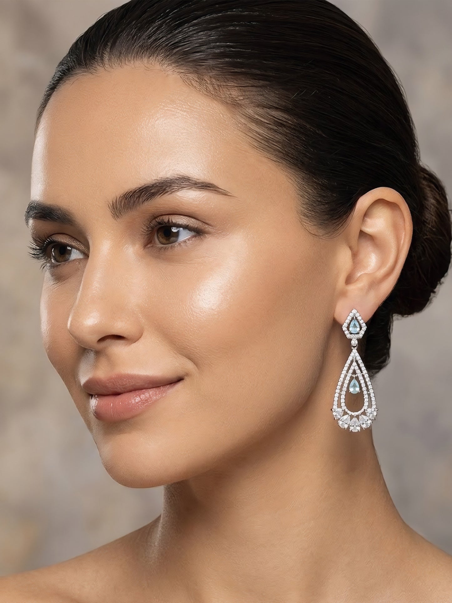 Silver Plated Green American Diamond Earrings for Women