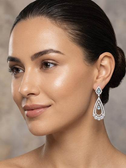 Silver Plated Green American Diamond Earrings for Women