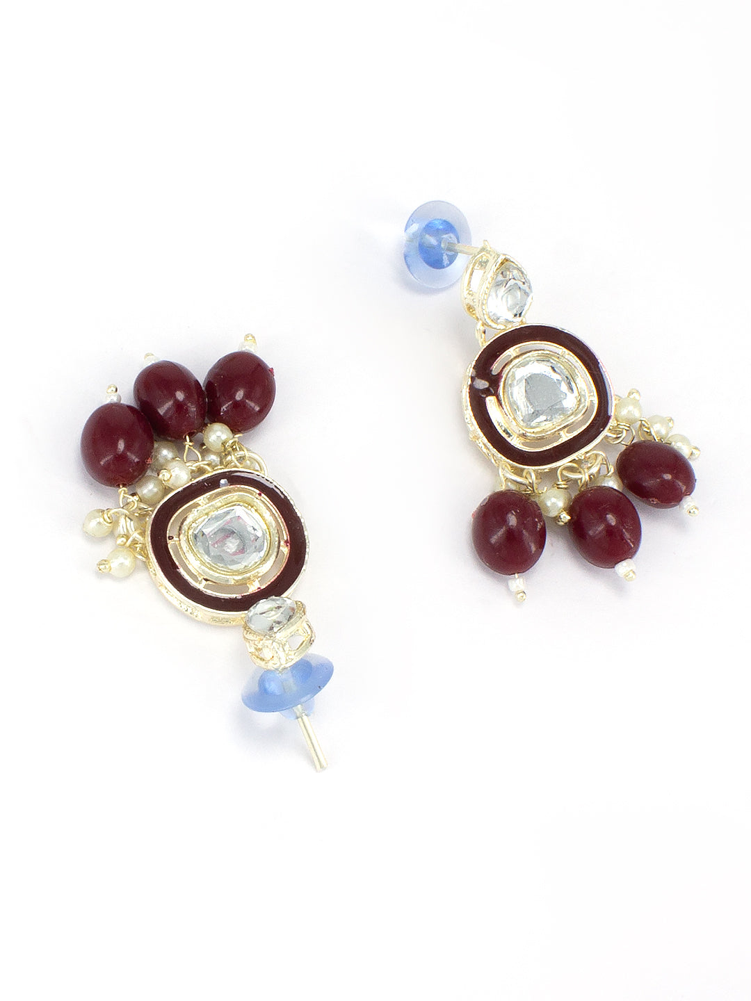 Gold-Plated Red Kundan-Studded & Beaded Jewellery Set