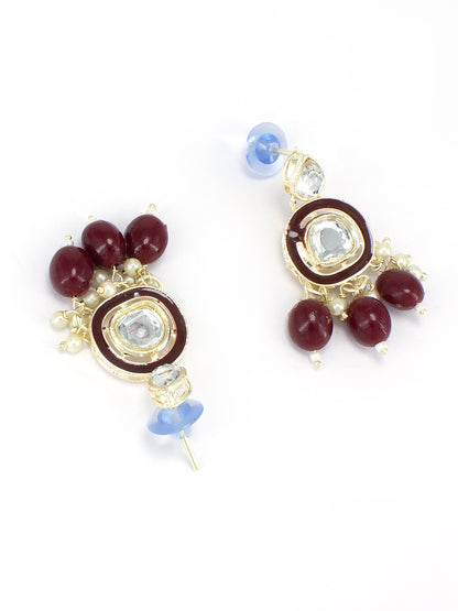 Gold-Plated Red Kundan-Studded & Beaded Jewellery Set