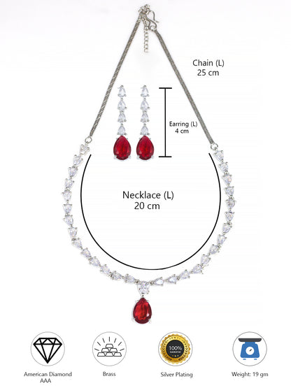 Red AD-Studded Teardrop Jewellery Set