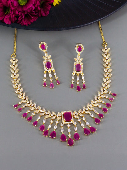 Gold Plated Red AD Studded Jewellery Set