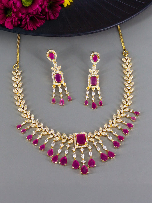 Gold Plated Red AD Studded Jewellery Set