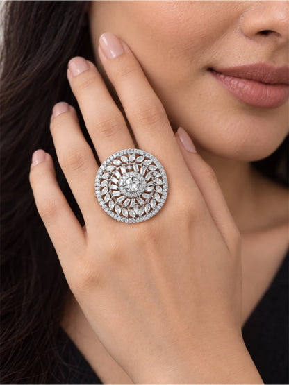 Silver Plated AD Finger Ring for Women