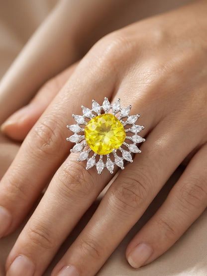Silver Plated Yellow AD Finger Ring for Women
