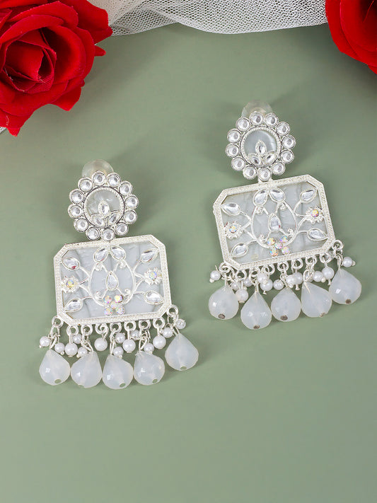Floral Marble Finish Drop Earrings
