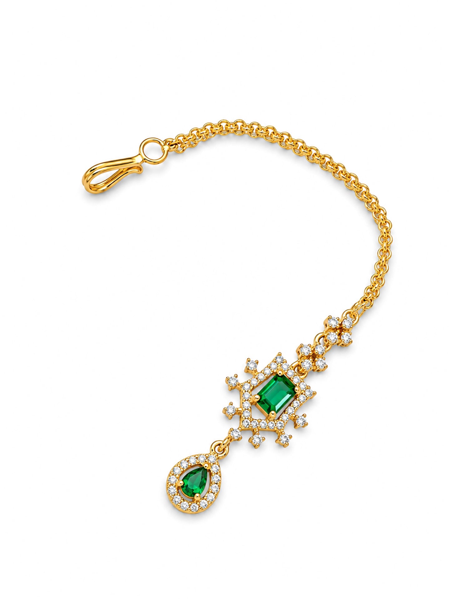 Gold Plated Green AD Maang Tikka for Women