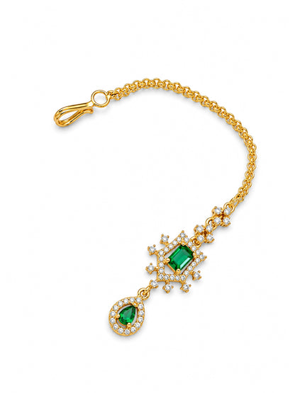 Gold Plated Green AD Maang Tikka for Women