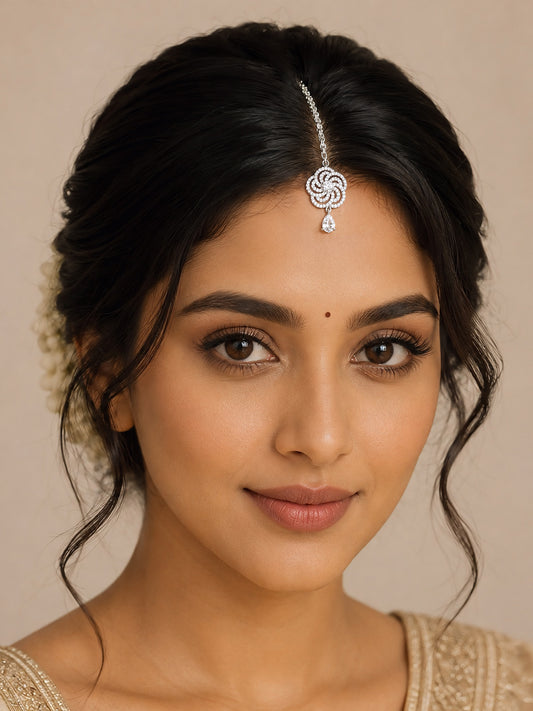 Silver Plated AD Maang Tikka for Women