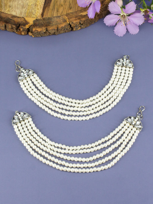 Silver Plated Kundan & Pearl Ear Chain for Women