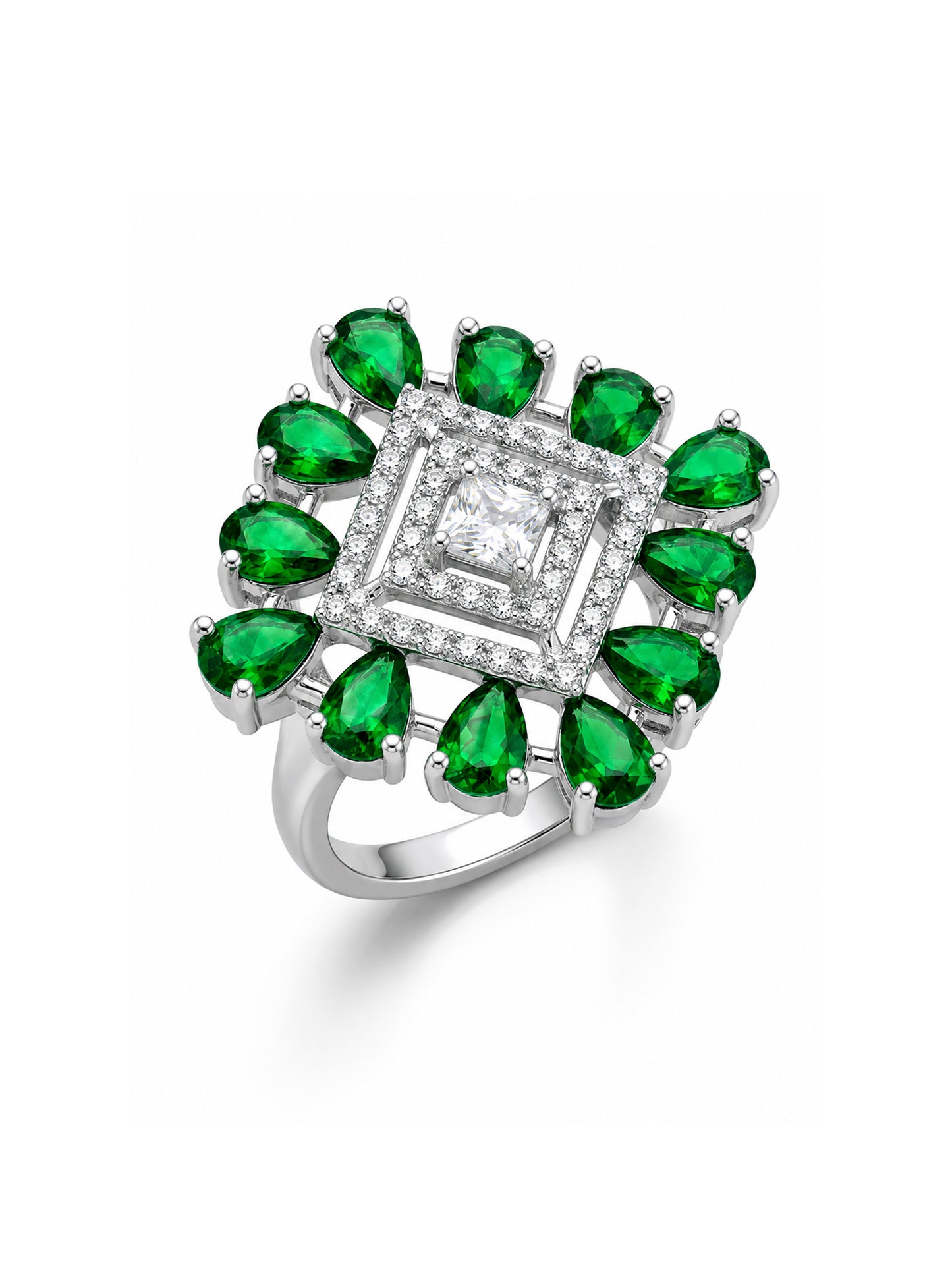 Silver Plated Green AD Finger Ring for Women