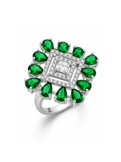 Silver Plated Green AD Finger Ring for Women