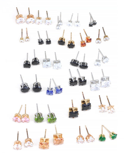 Pack of 26 Multicolour Geometric  AD Stud Earrings