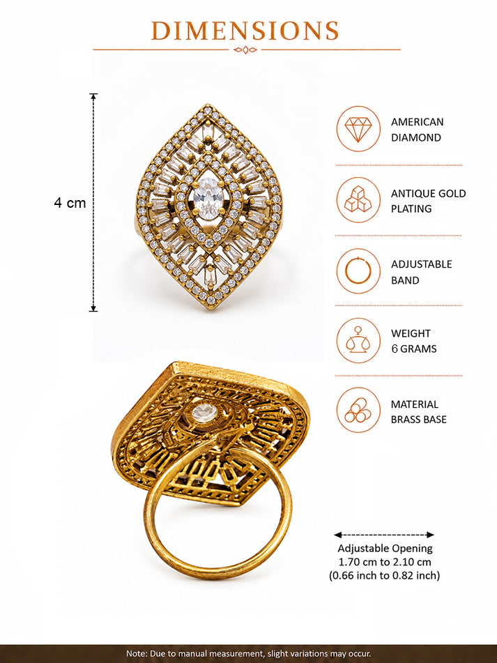 Antique Gold Plated AD Finger Ring for Women