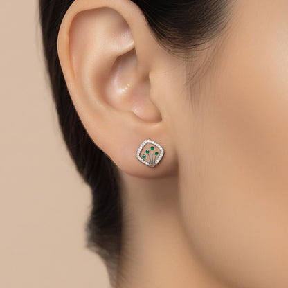 Silver Plated Green AD Studs For Women
