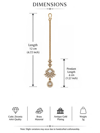 Antique Gold Plated AD Maang Tikka for Women