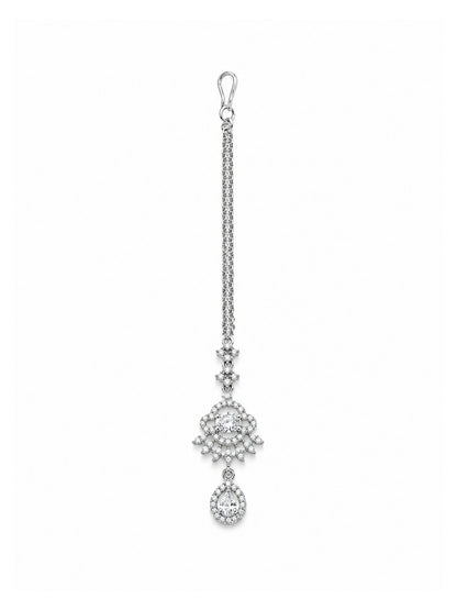 Silver Plated AD Maang Tikka for Women