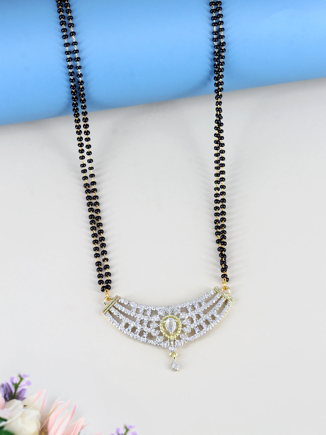 American Diamond & Black Beaded Mangalsutra