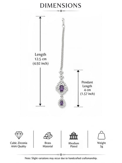 Silver Plated Purple AD Maang Tikka for Women