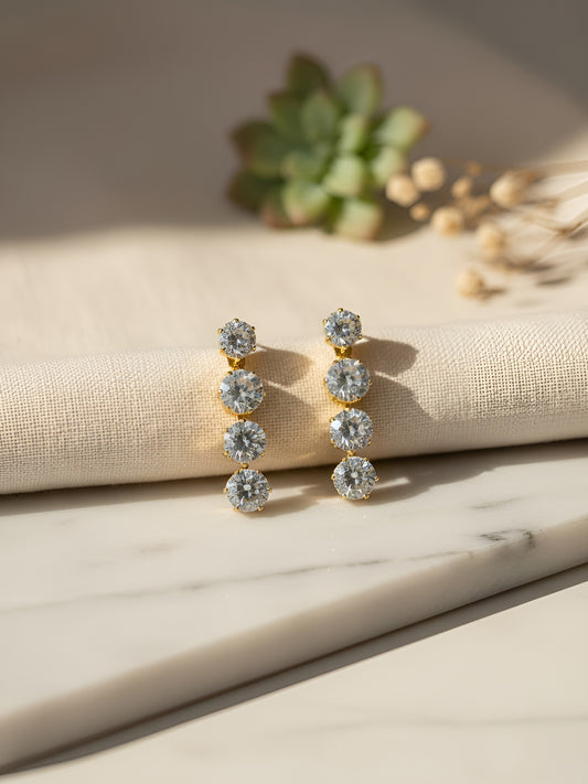 Gold Plated Round White AD Drop Earrings for Women