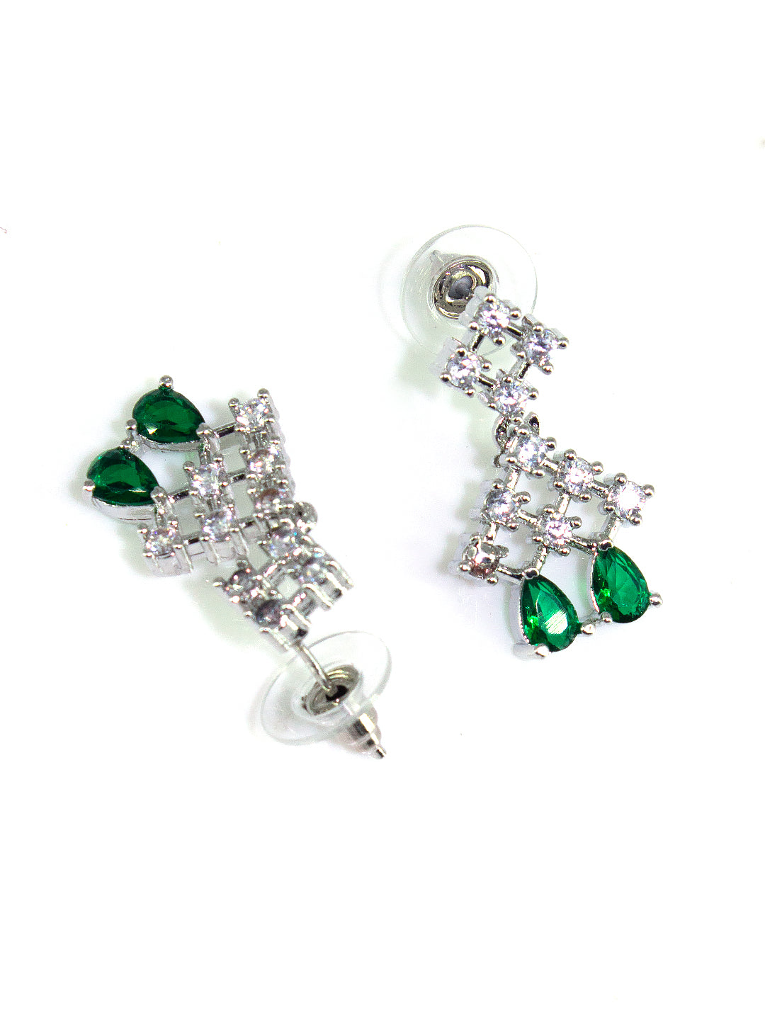 Silver Plated Green AD Sleek Designer Jewellery Set