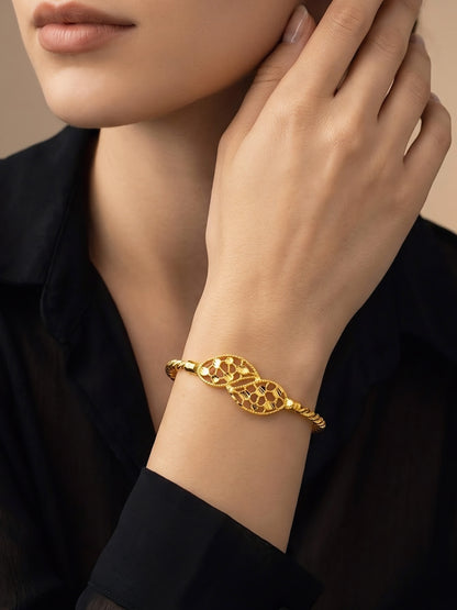 Gold Plated Twisted Temple Bangle Bracelet for Women