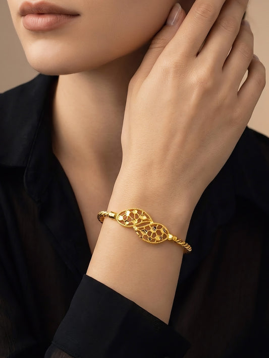 Gold Plated Twisted Temple Bangle Bracelet for Women