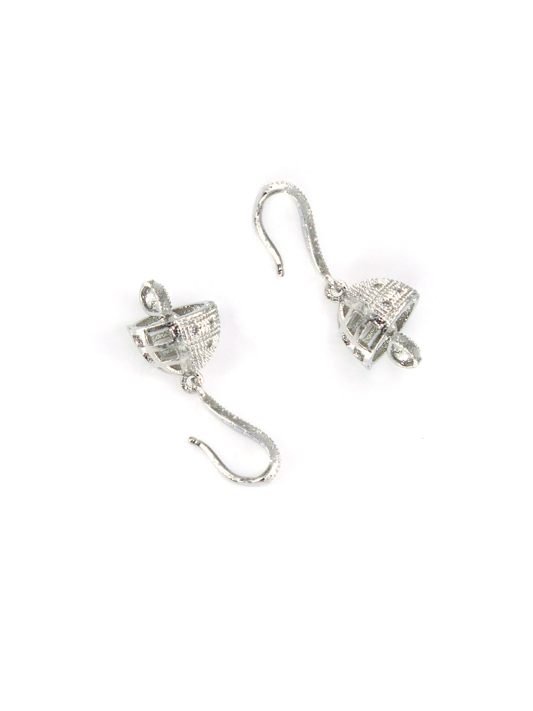 Silver Plated American Diamond Small Jhumki Drop Earring