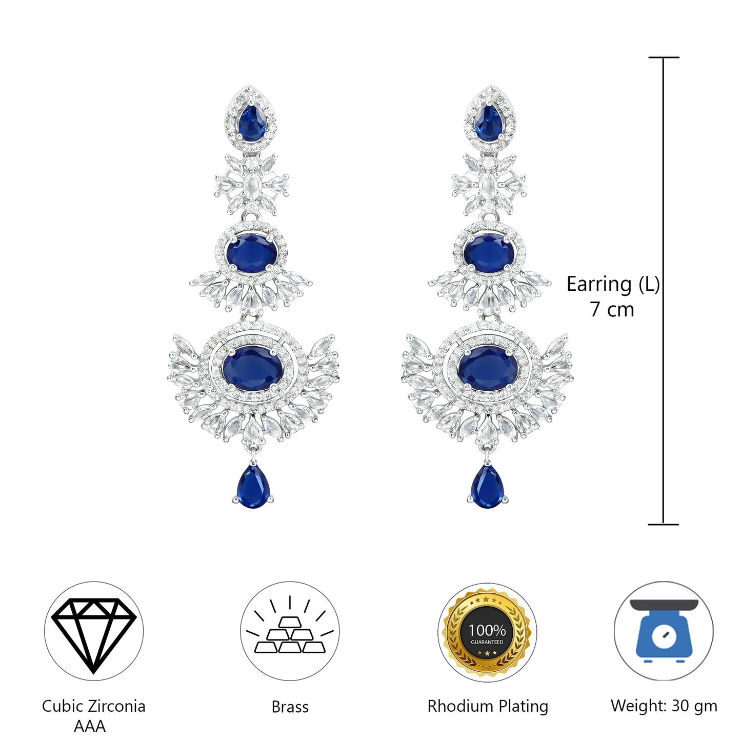 Silver Plated Blue AD Long Earrings for Women