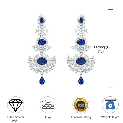 Silver Plated Blue AD Long Earrings for Women