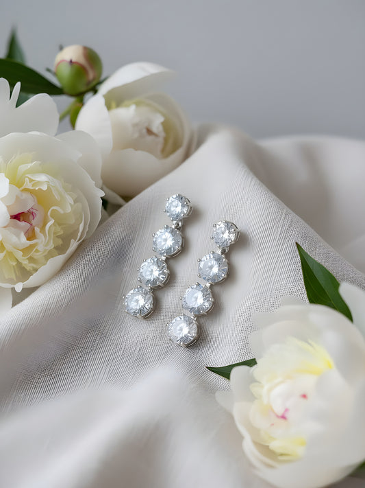 Silver Plated Round White AD Drop Earrings for Women