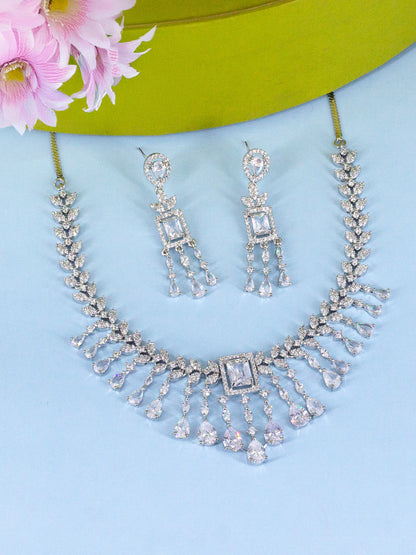 Silver Plated White American Diamond Studded Jewellery Set