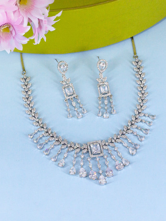 Silver Plated White American Diamond Studded Jewellery Set