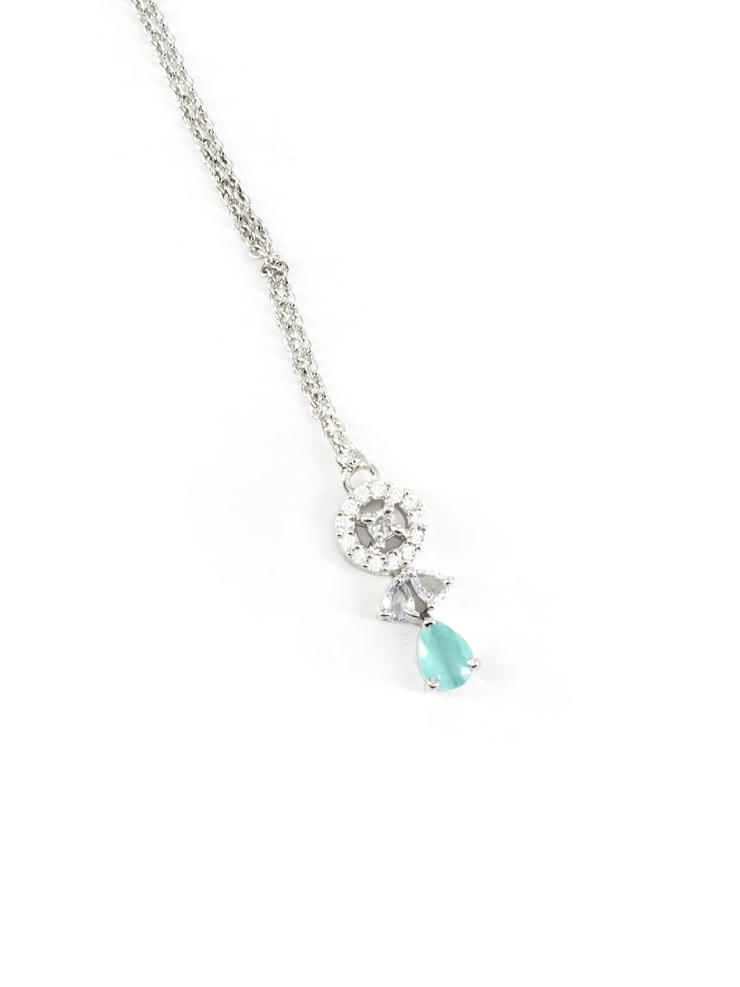 Silver Plated Mint Green AD Maang Tikka