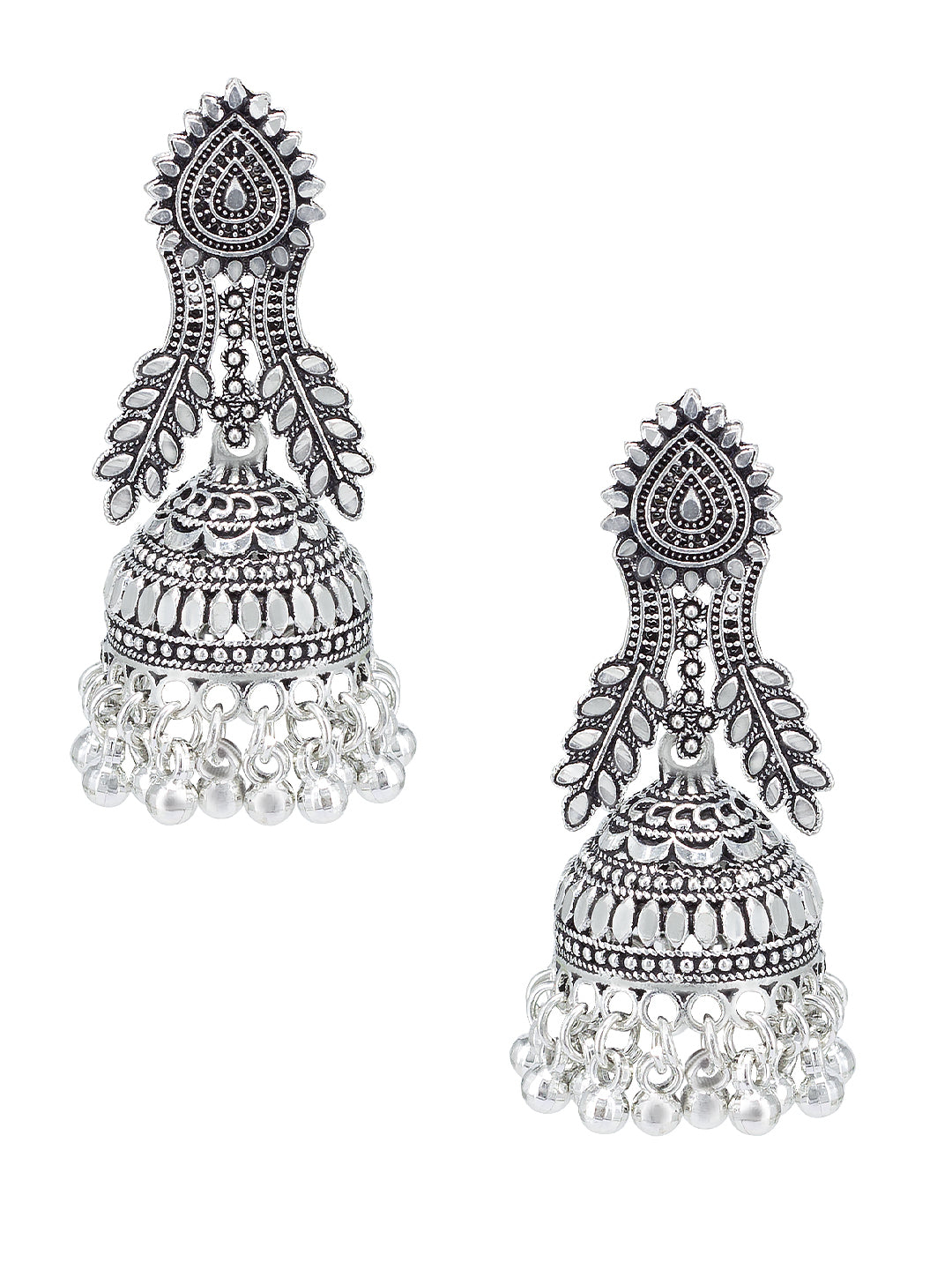 Silver-Oxidised Pack Of 3 Dome Shaped Oxidised Jhumkas