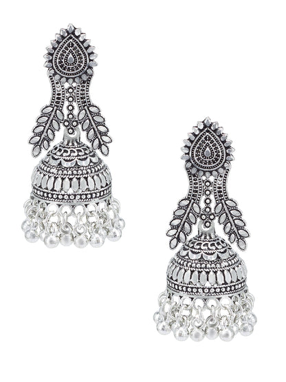 Silver-Oxidised Pack Of 3 Dome Shaped Oxidised Jhumkas
