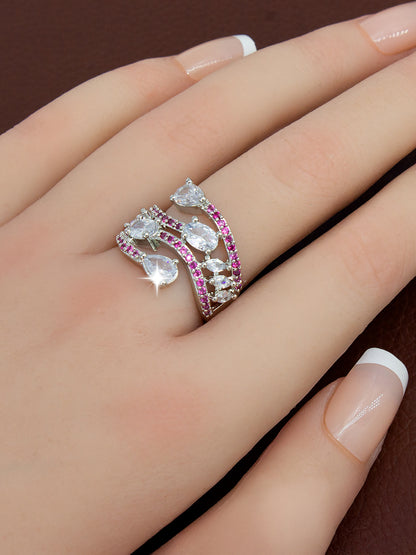 Silver-Plated American-Diamond Studded Adjustable Finger Ring