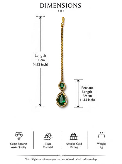 Antique Gold Plated Green AD Maang Tikka for Women