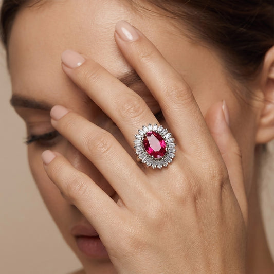 Silver Plated Red AD Finger Ring for Women