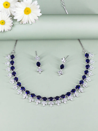Rhodium Plated Blue AD Jewellery Set for Women