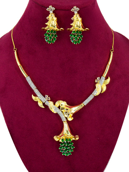 Gold Plated AD Green Floral Jewellery Set for Women