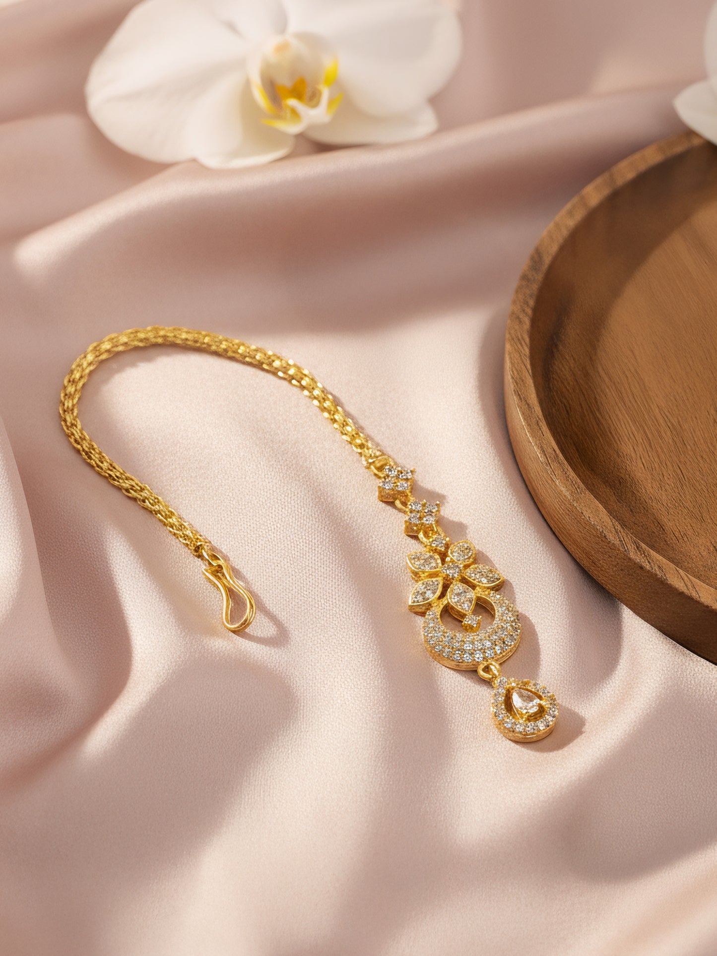 Gold Plated Floral AD Maang Tikka for Women