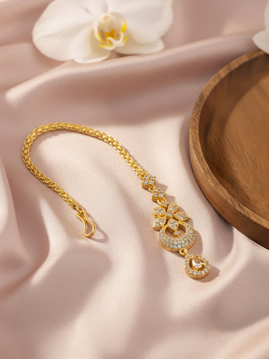 Gold Plated Floral AD Maang Tikka for Women