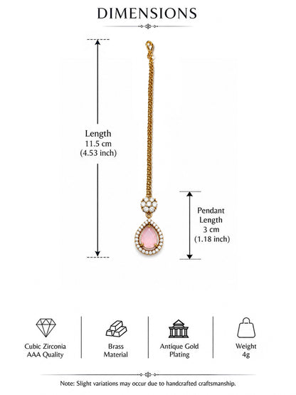 Antique Gold Plated Pink AD Maang Tikka for Women